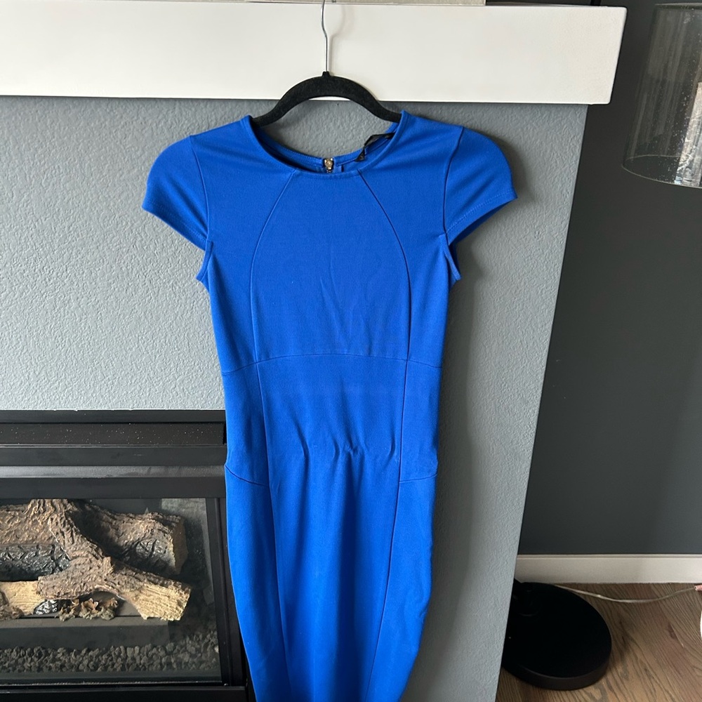 Blue dress with zipper down back-